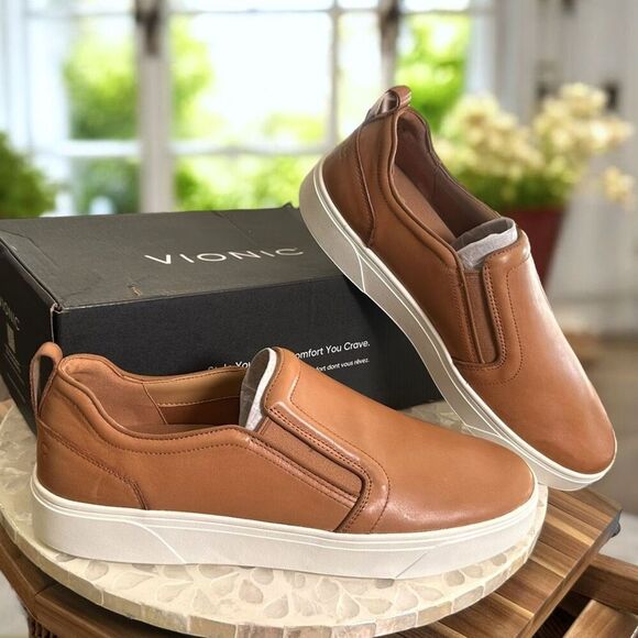 Vionic Kimmie Orthotic Leather Arch Support Slip-On Comfort Casual Sneakers Wome - Picture 3 of 13